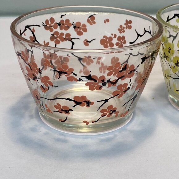Vintage Floral Printed Glass Bowls Pink Yellow & Blue Flower Designs Set of 3 - Picture 3 of 11
